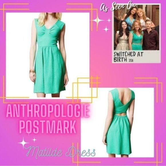 Anthropologie Postmark Size 8 Mint Green Matilde Textured Skater Dress ASO TV - Picture 3 of 12